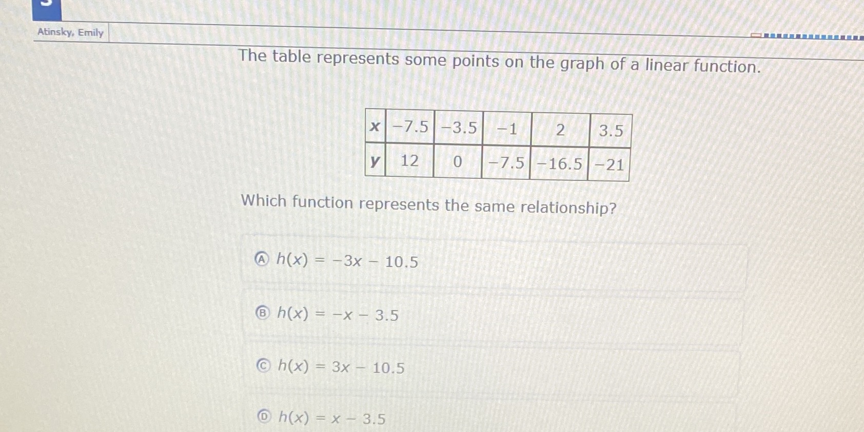 Atinsky, Emily The table represents some points