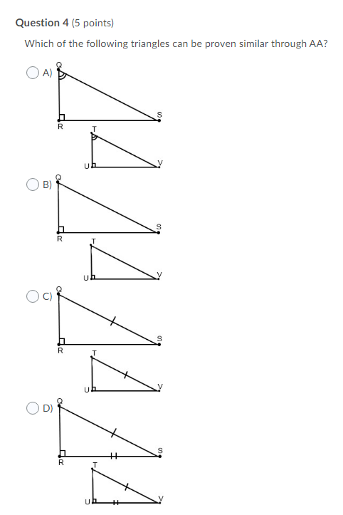 Question 1 (5 points) B M. AABC is similar to