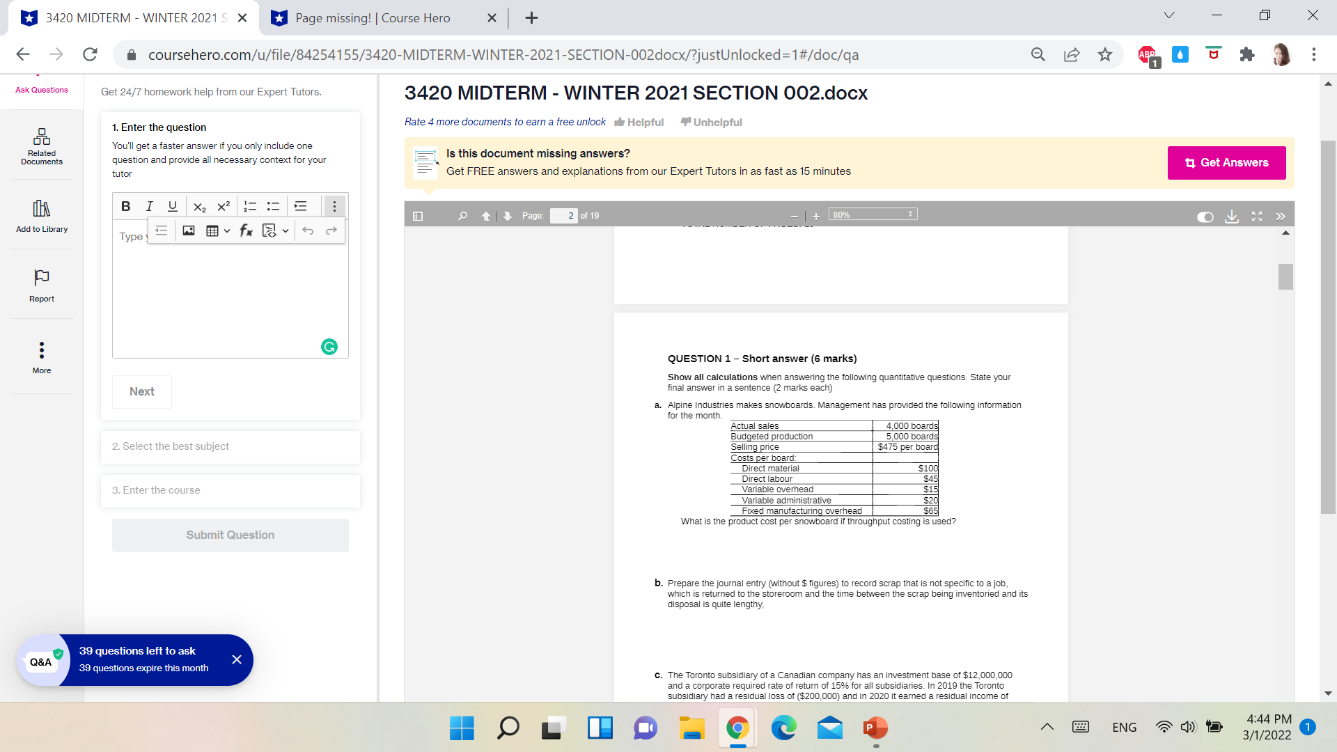 3420 MIDTERM - WINTER 2021 S X *Page missing! |