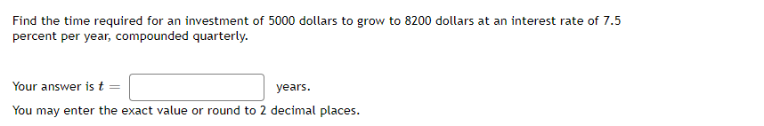 Find the time required for an investment of 5000