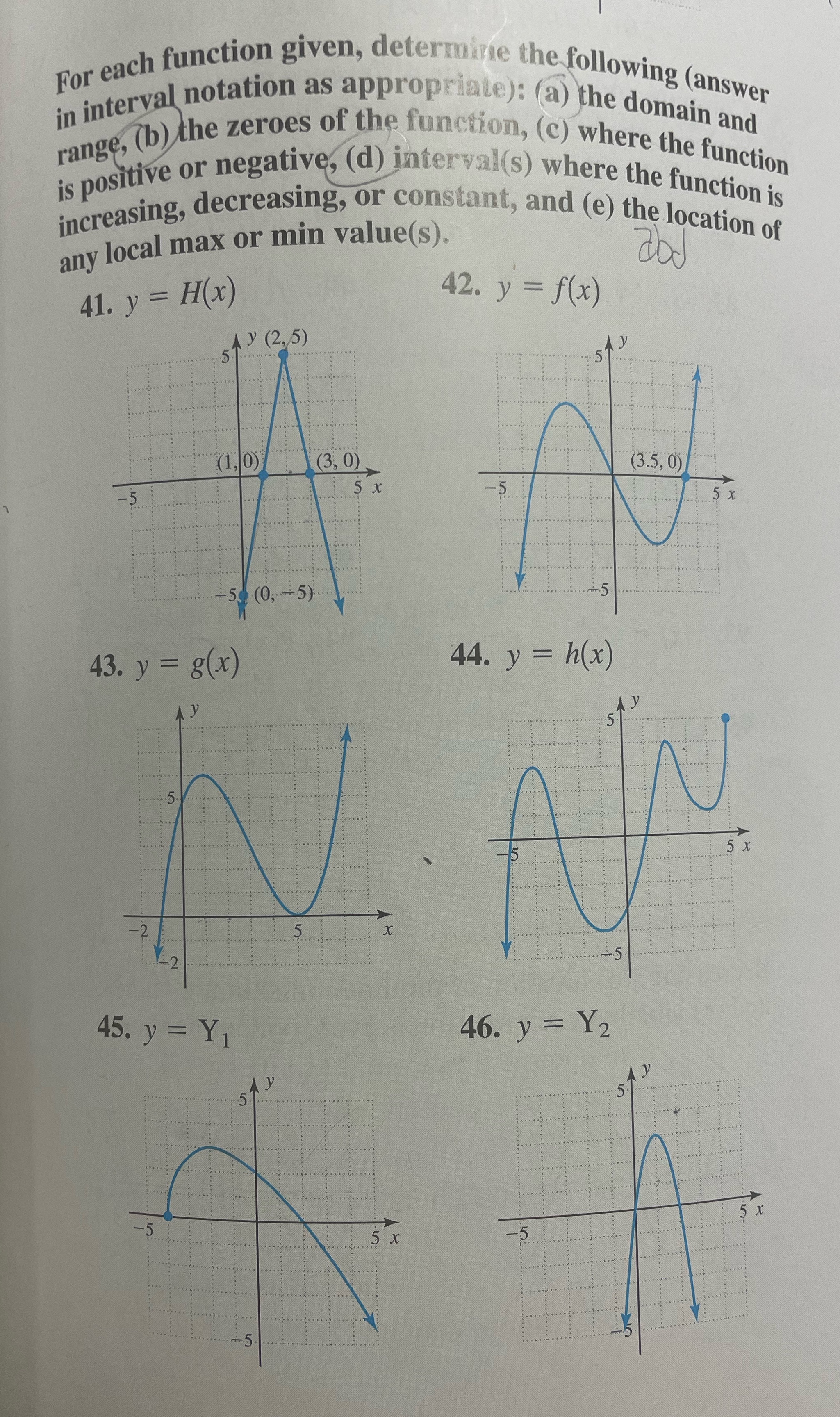 i need help with 41. 43. 45. For each function