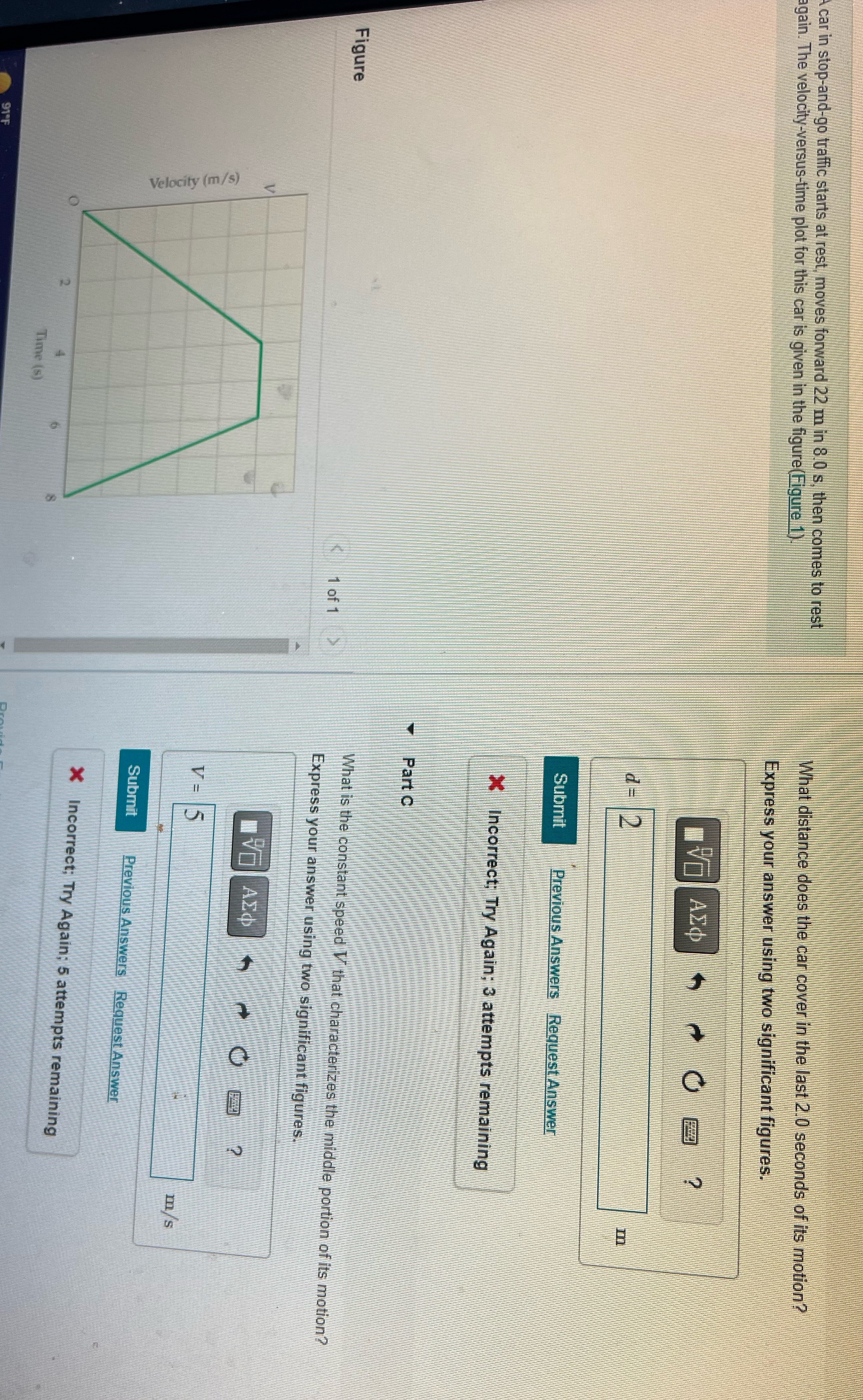 car in stop-and-go traffic starts at rest, moves