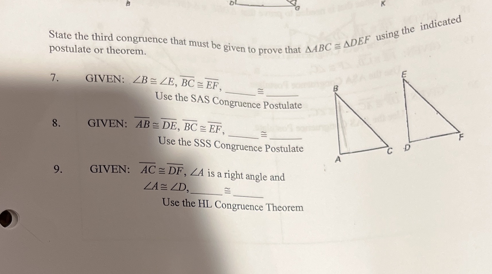 Crate the third congruence that must be given to