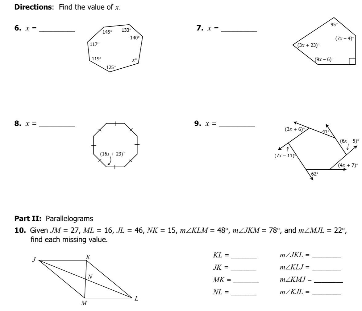 Find the value of x Directions: Find the value of