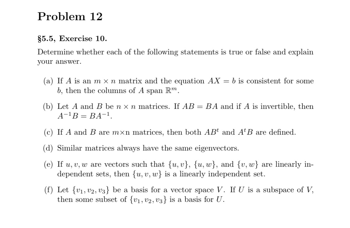 Problem 12 $5.5, Exercise 10. Determine whether