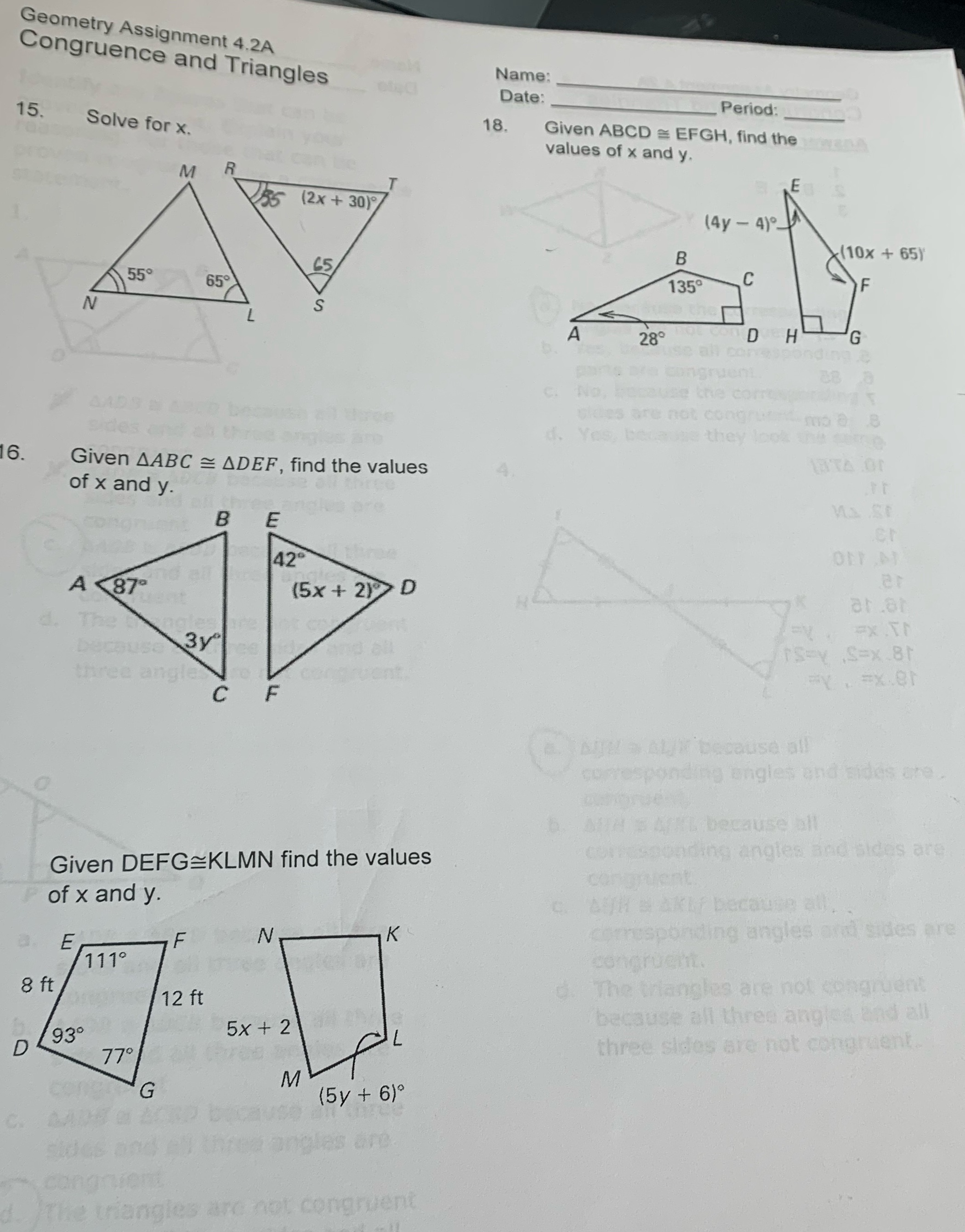Geometry Assignment 4.2A Congruence and Triangles