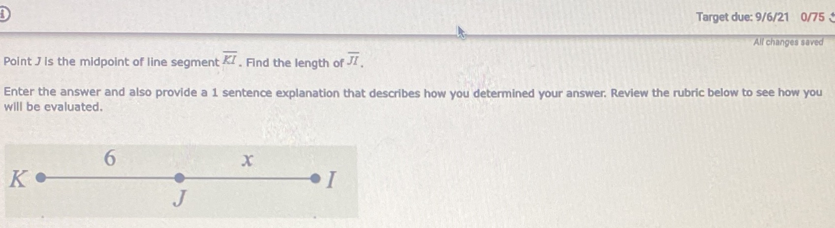 Point J is the midpoint of line segment KI. Find