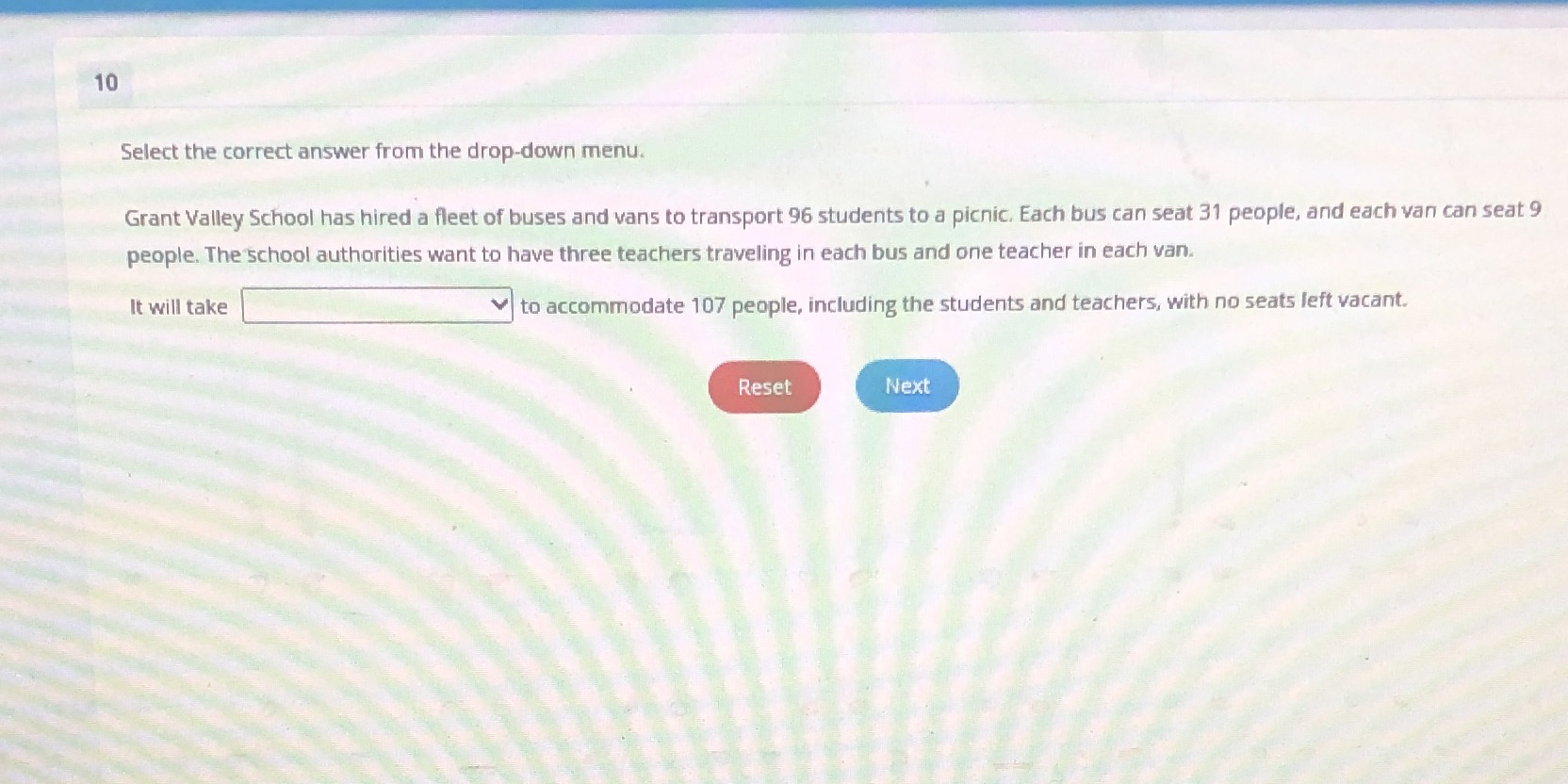 10 Select the correct answer from the drop-down