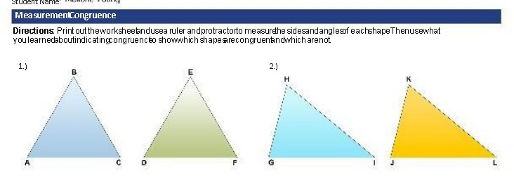 Student Name. Measurement Congruence Directions: