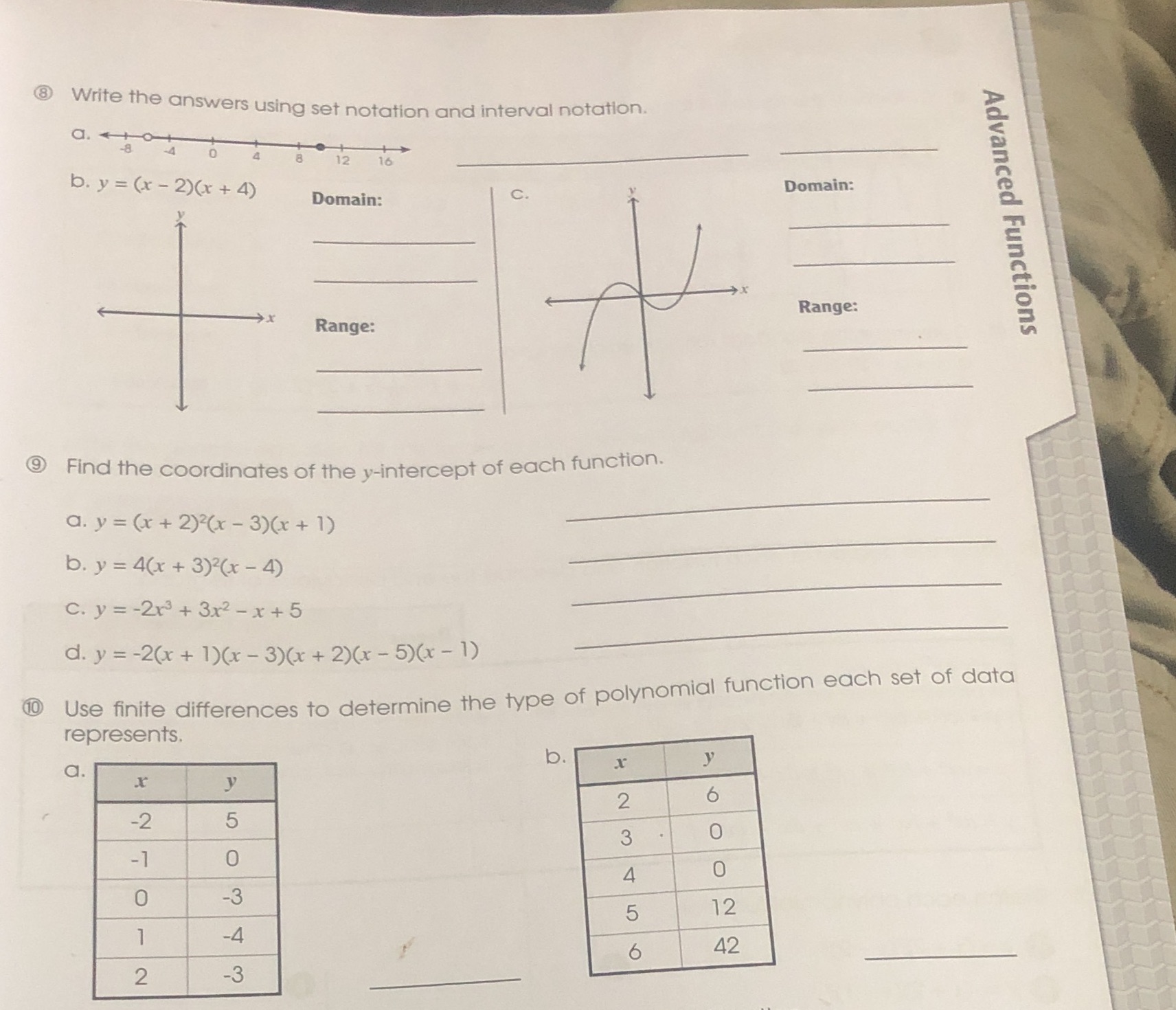 8 Write the answers using set notation and