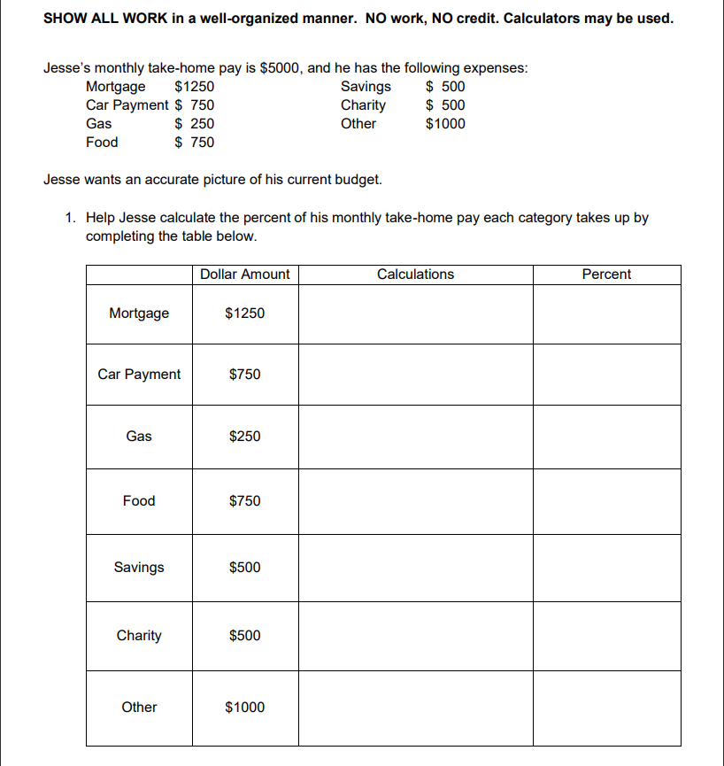 \f2. Complete the circle graph below. Decide