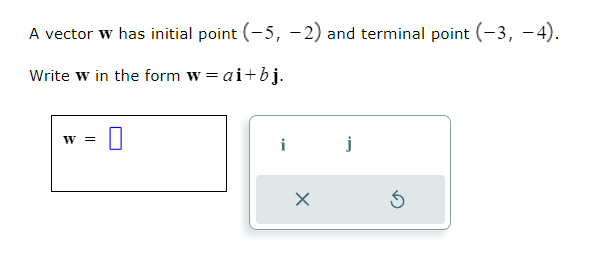 A vector w has initial point (-5, -2) and