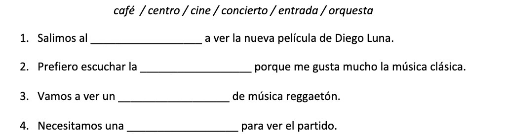 cafe / centro / cine / concierto / entrada /