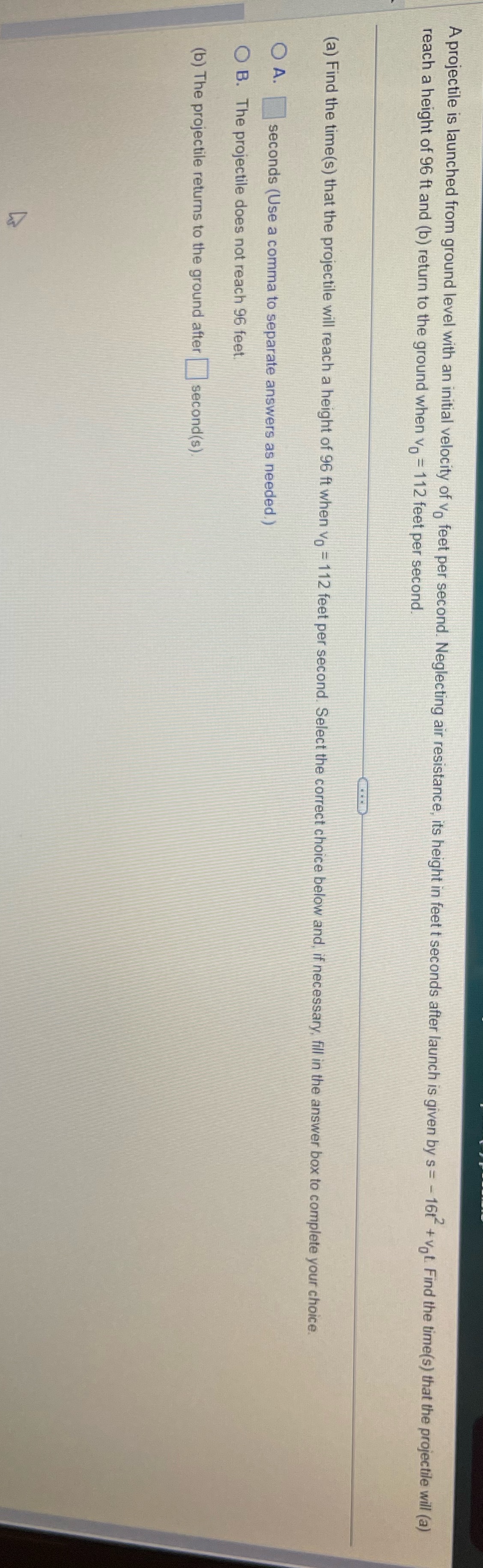 A projectile is launched from ground level with