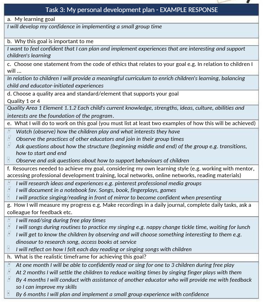 I Task 3: My personal development plan - EXAMPLE