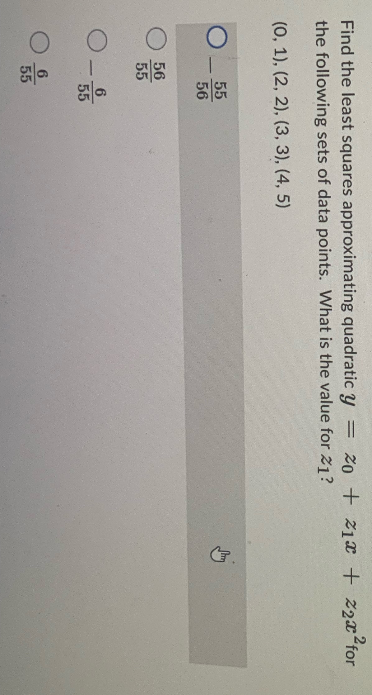 Find the least squares approximationg quadratic y