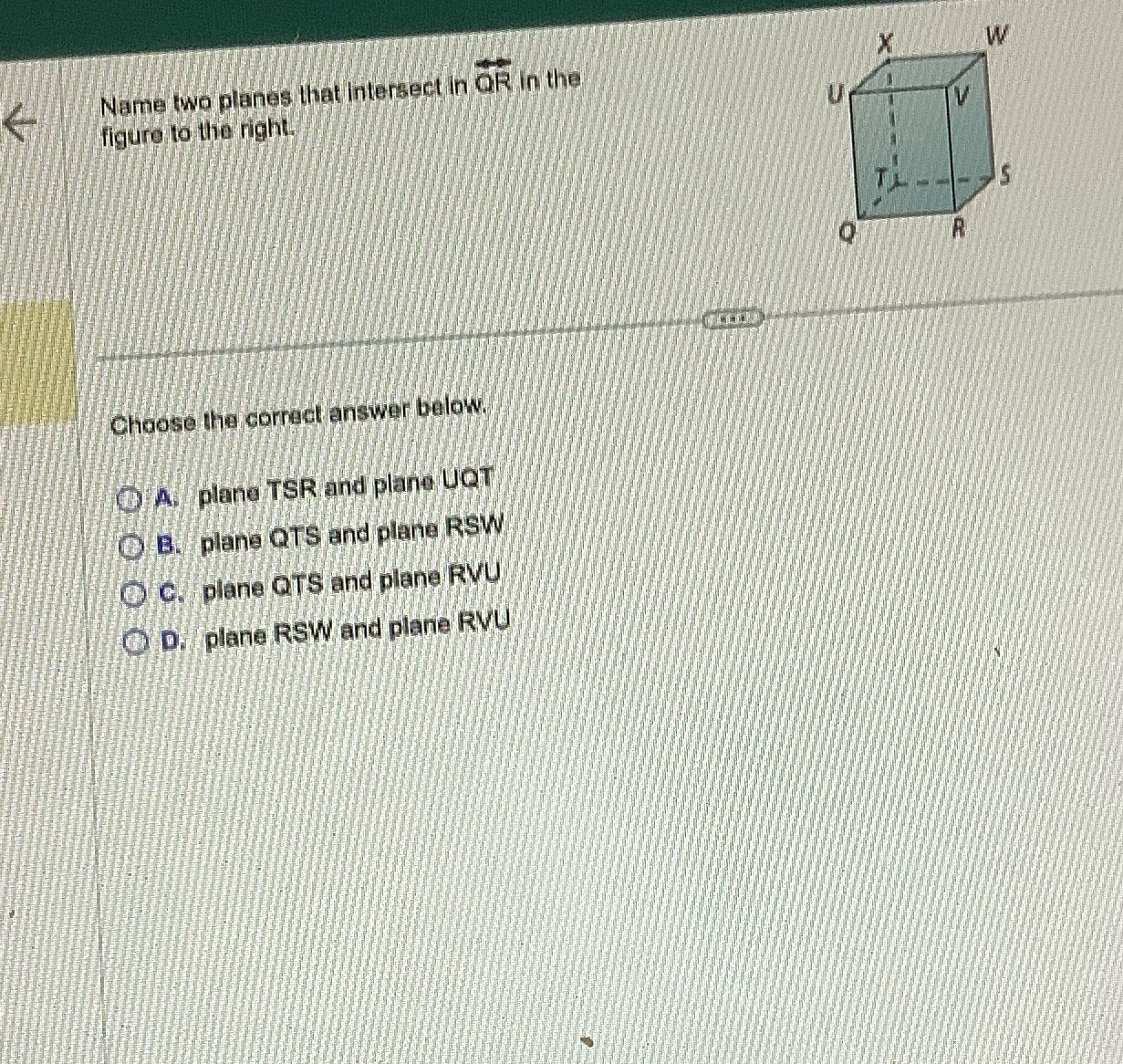 Name two planes that Intersect in OR In the W