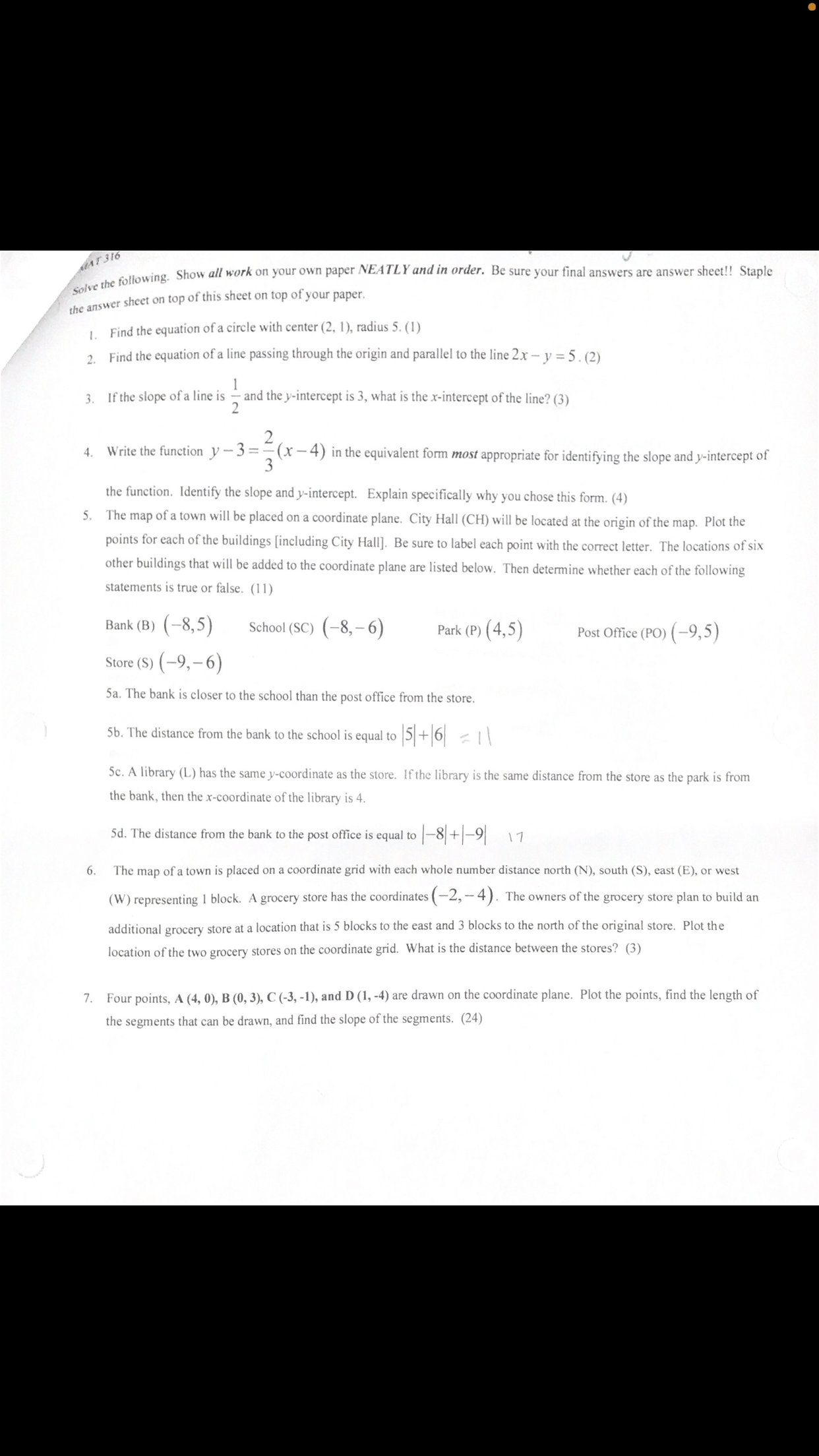 AT 316 solve the following. Show all work on your