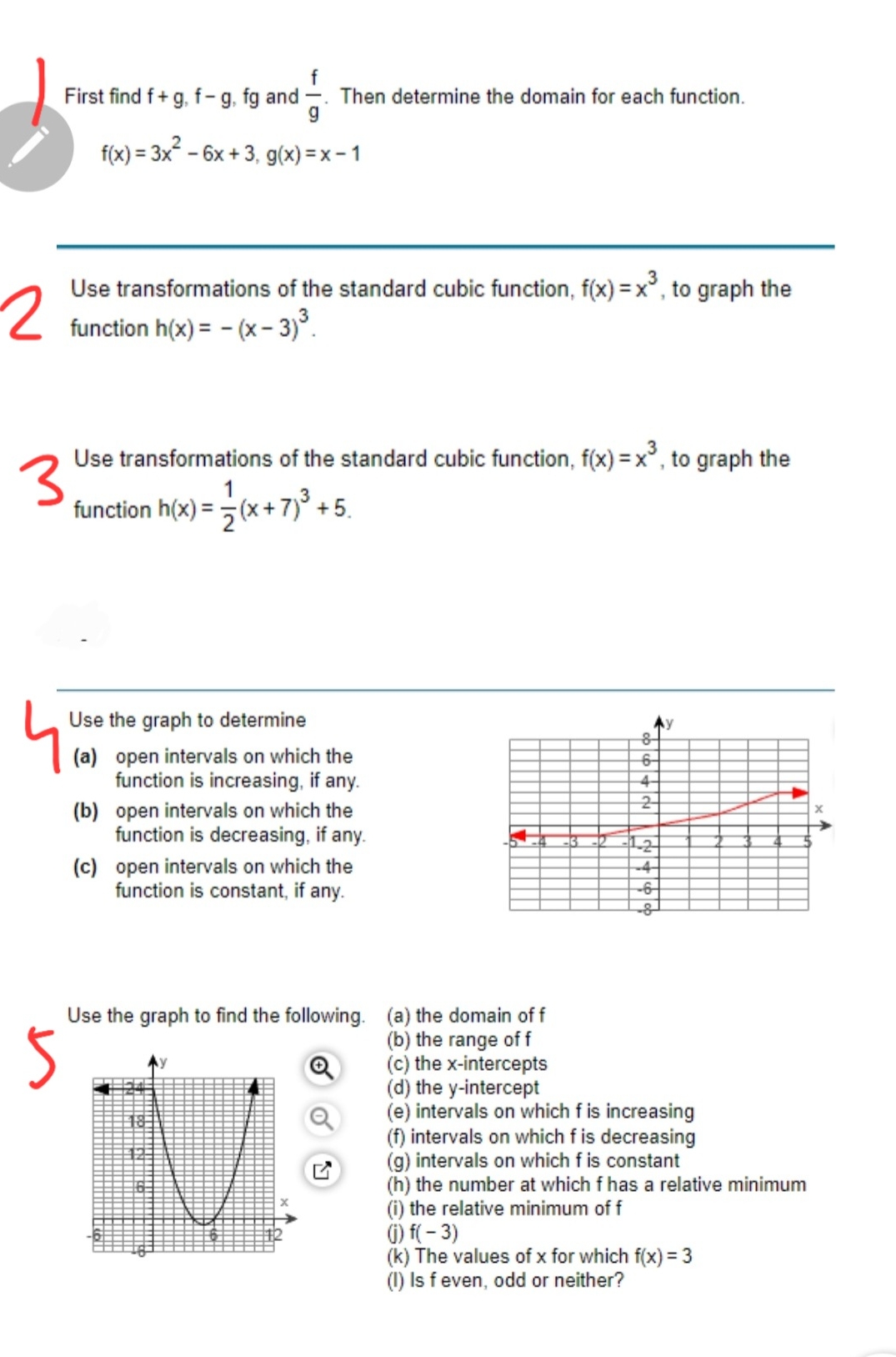 College Algebra First find f + g, f- g, fg and -.
