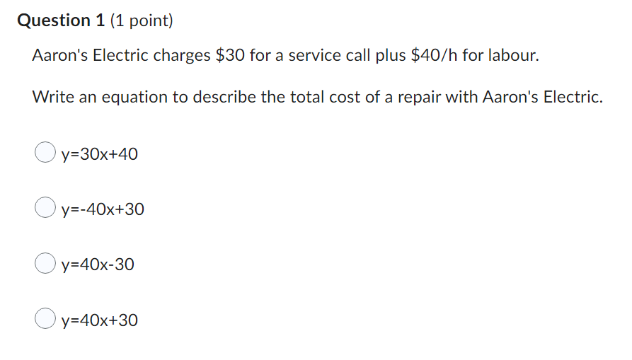 Question 1 (1 point) Aaron's Electric