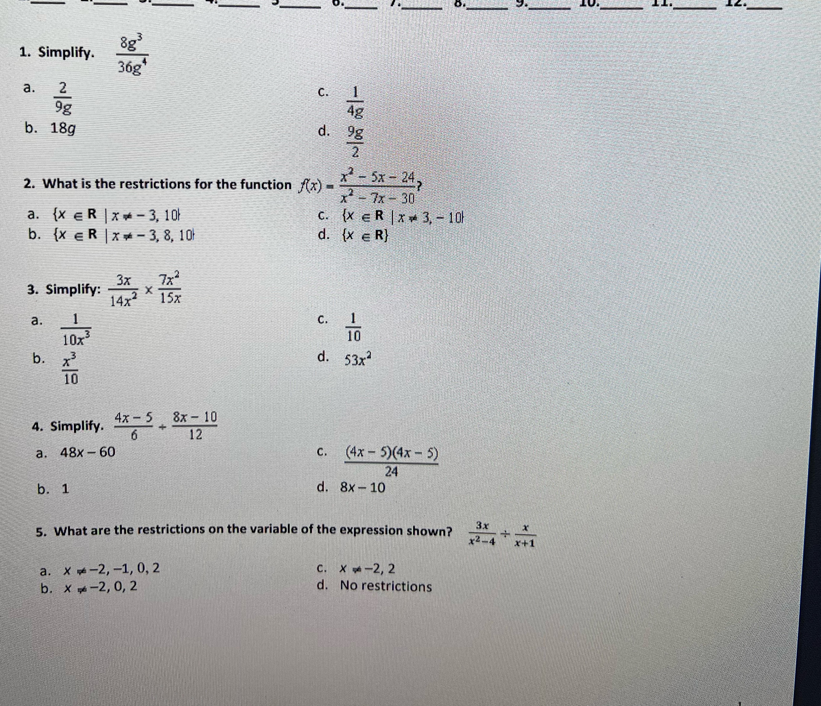 Please help complete 1. Simplify. 308 a. 4g b.