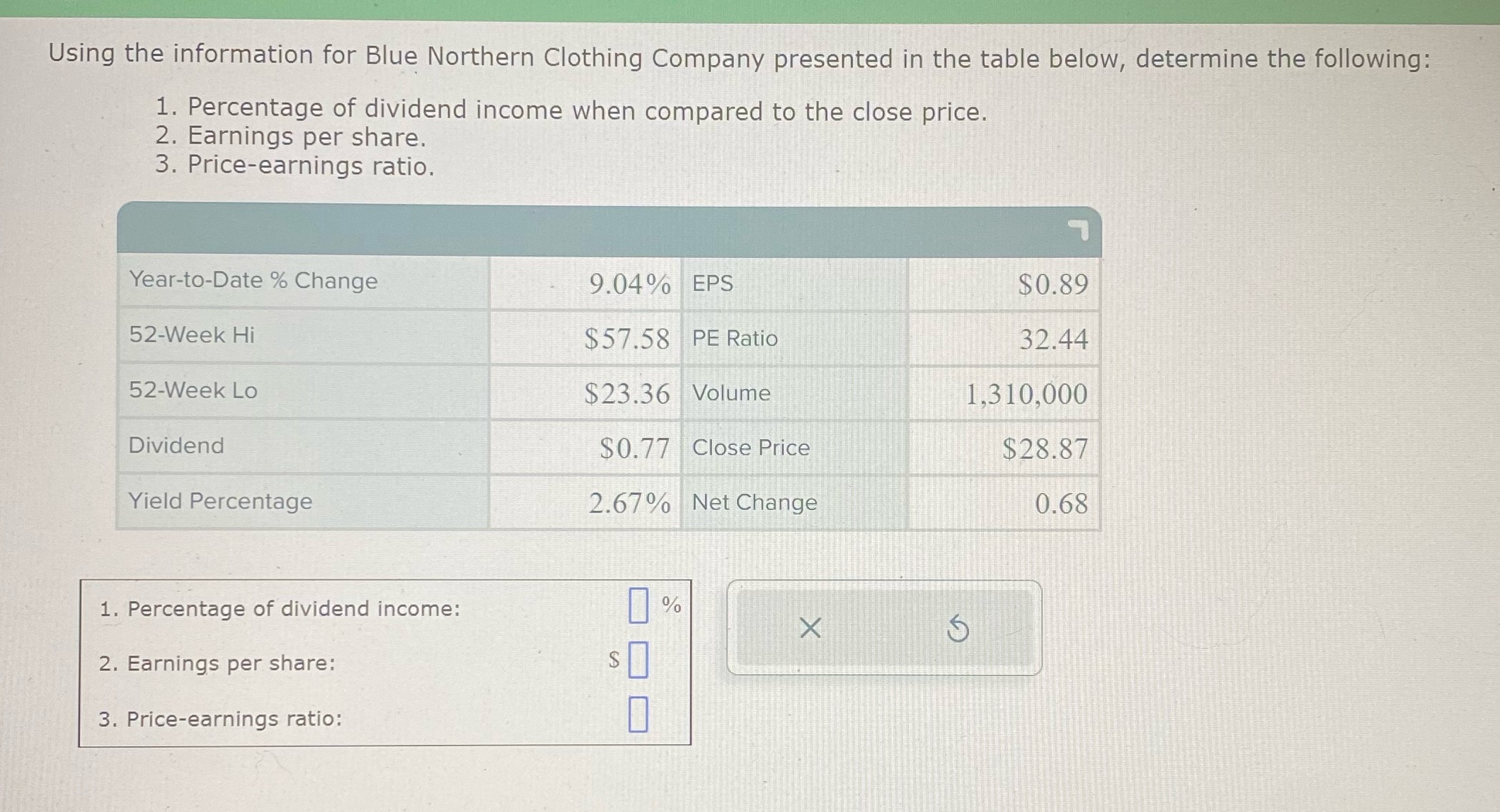 Help please Using the information for Blue