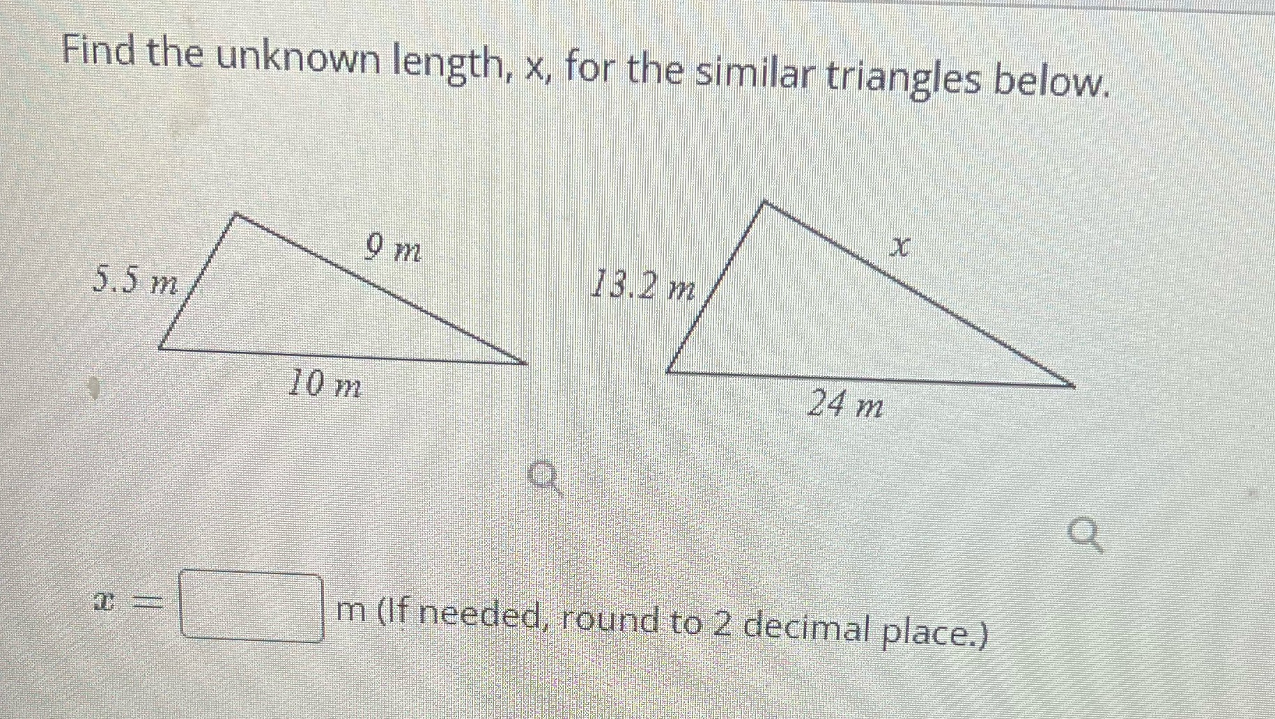 HELP ASAP Find the unknown length, x, for the