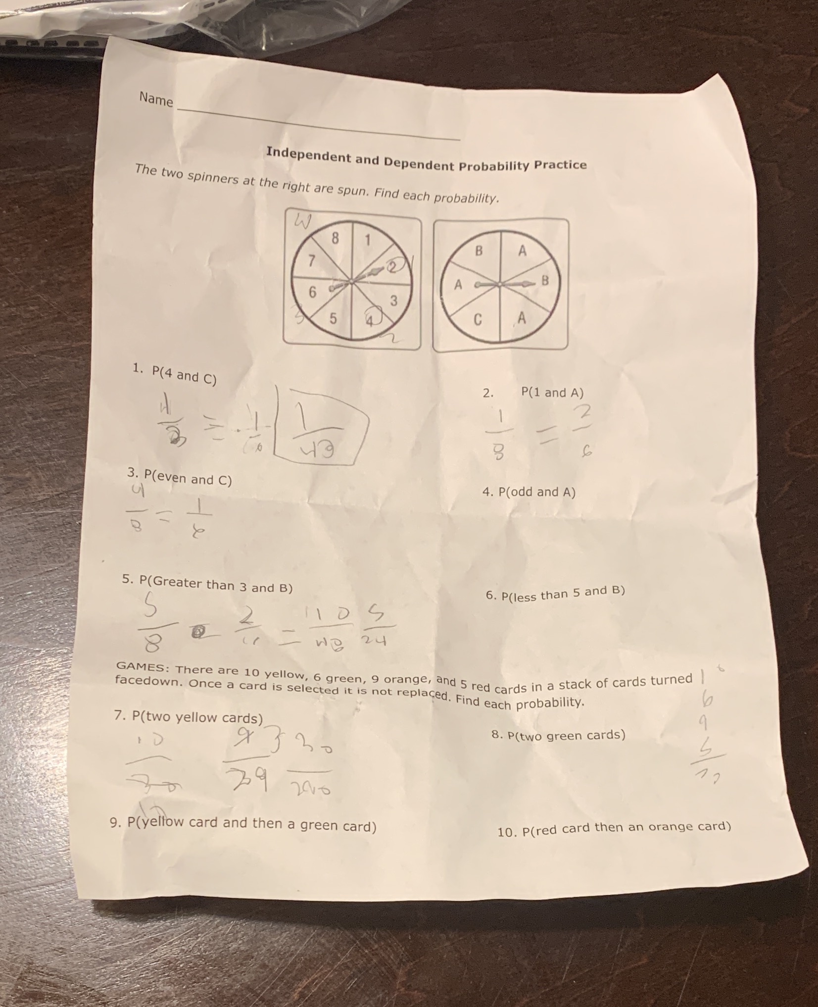 Name Independent and Dependent Probability