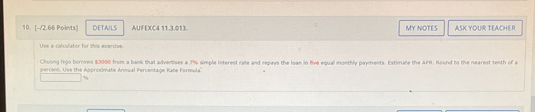 10. [-/2.66 Points] DETAILS AUFEXC4 11.3.013. MY