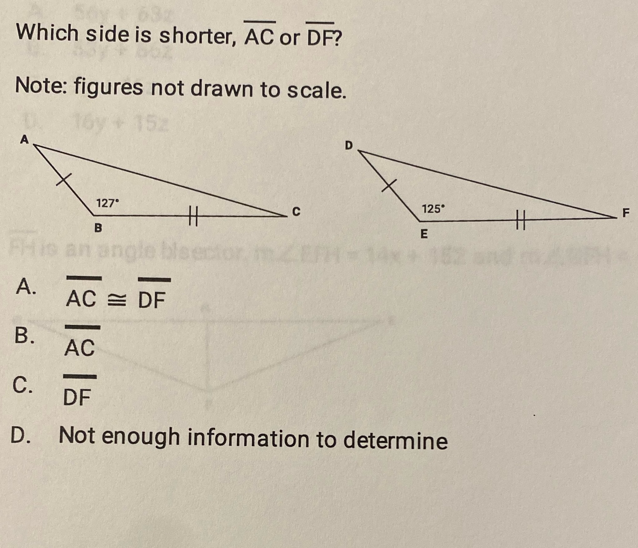 Why is DF shorter? Is it because the angle is