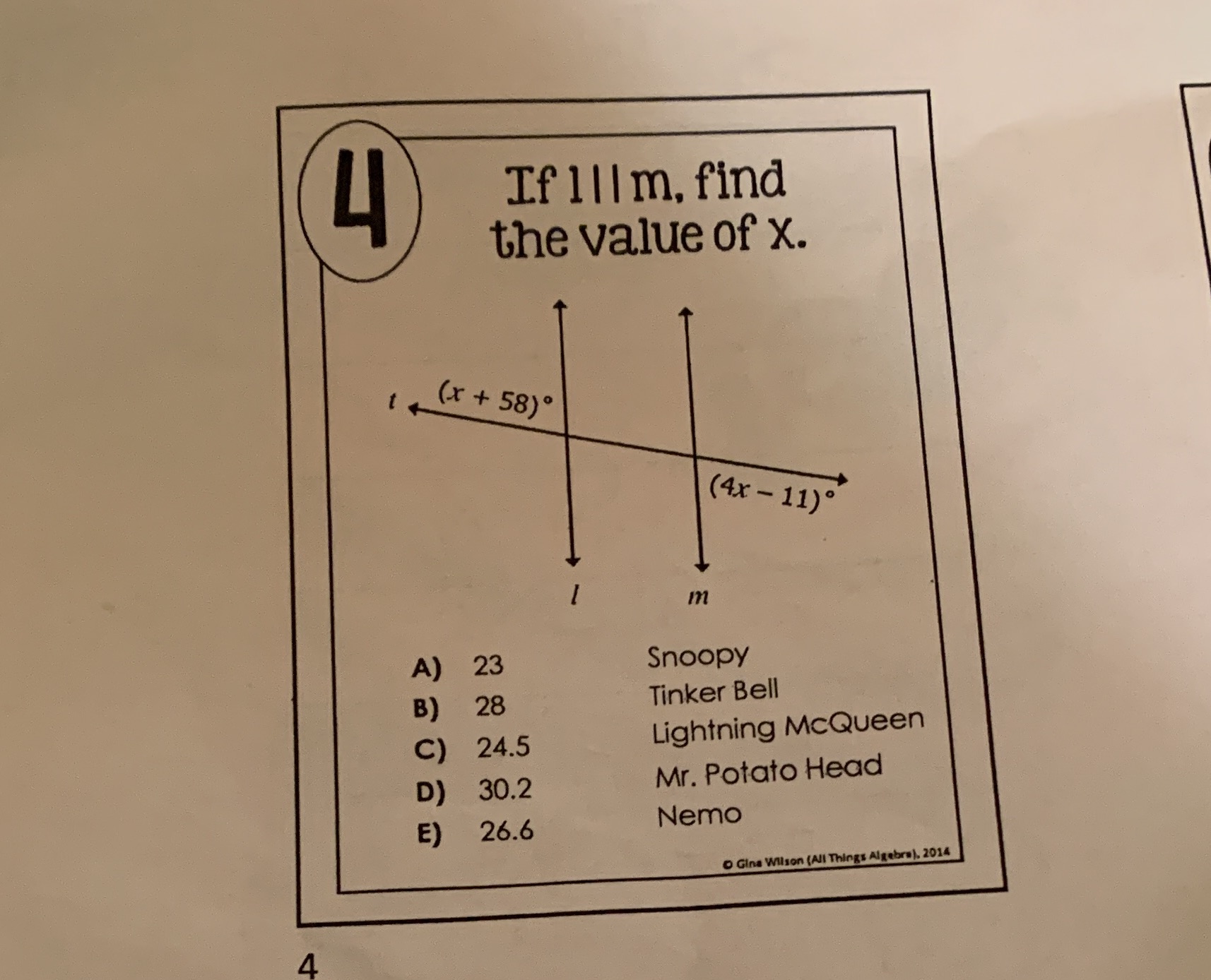 If Ill m, find the value of X. (x+ 58) (4x - 11)