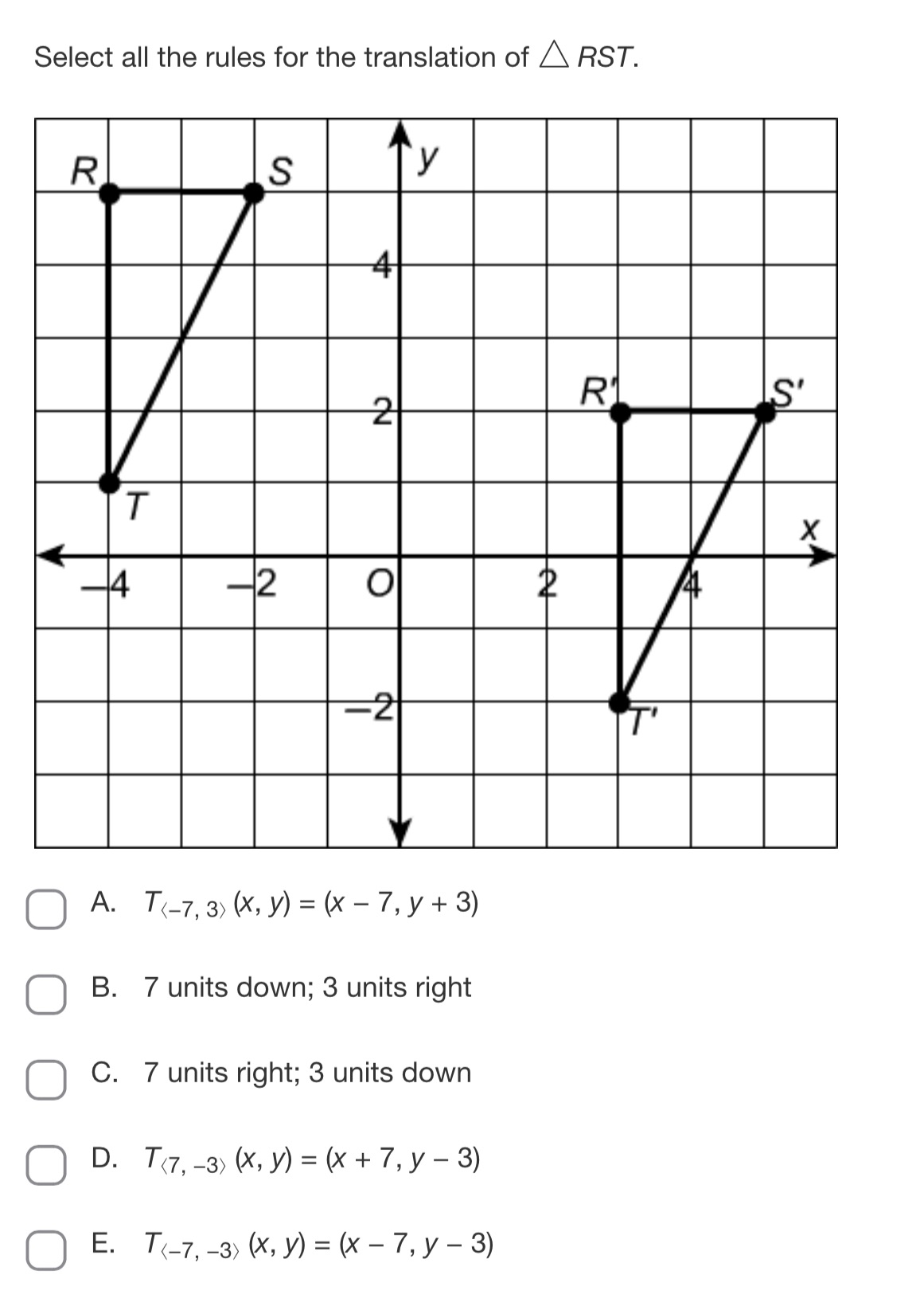 Select all the rules for the translation of A