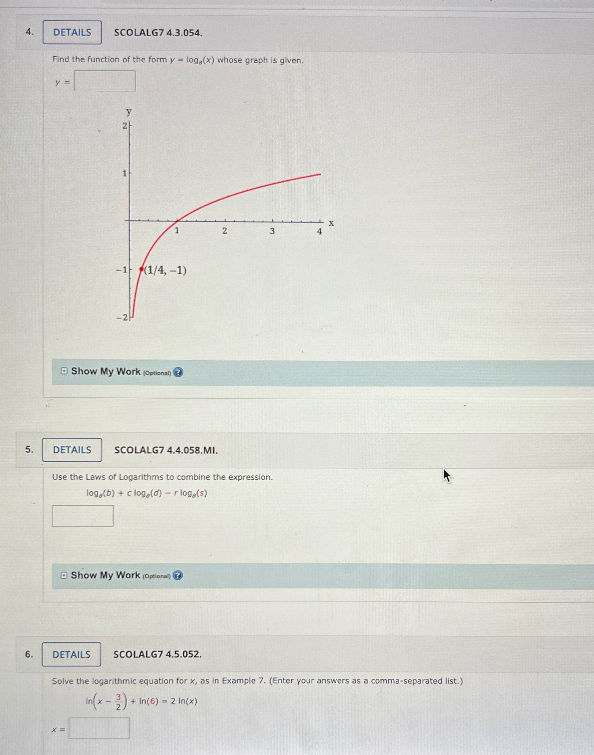 4. DETAILS SCOLALG7 4.3.054. Find the function of