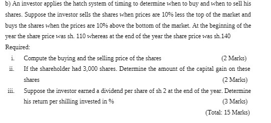 b) An investor applies the hatch system of timing