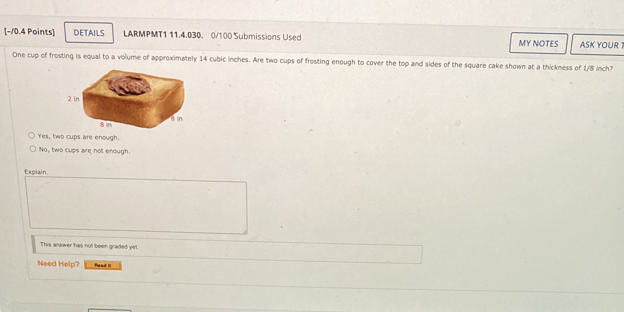 [-/0.4 Points] DETAILS LARMPMT1 11.4.030. 0/100