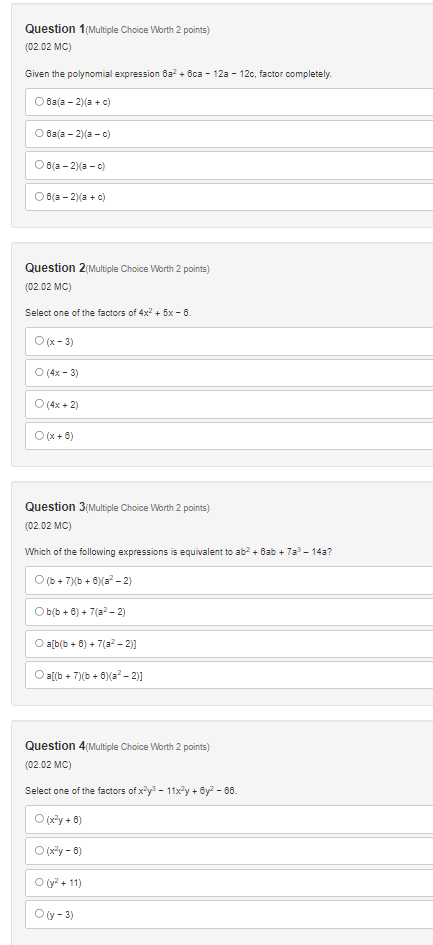 Question 1(Multiple Choice Worth 2 points) (02.02