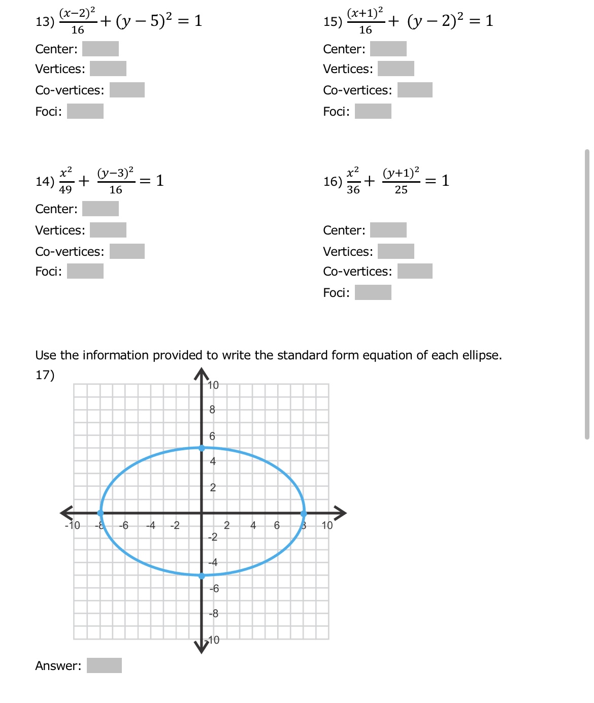 Identify the center and radius of each. Then, on