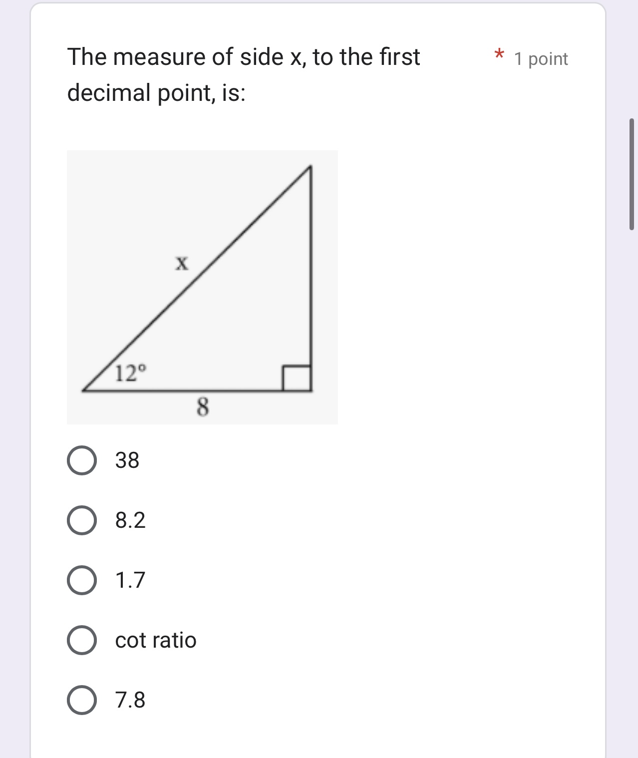 The measure of side x, to the first * 1 point