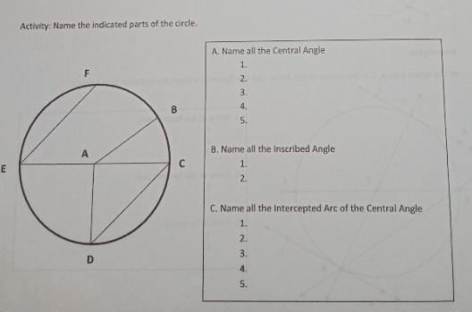Activity: Name the indicated parts of the circle.
