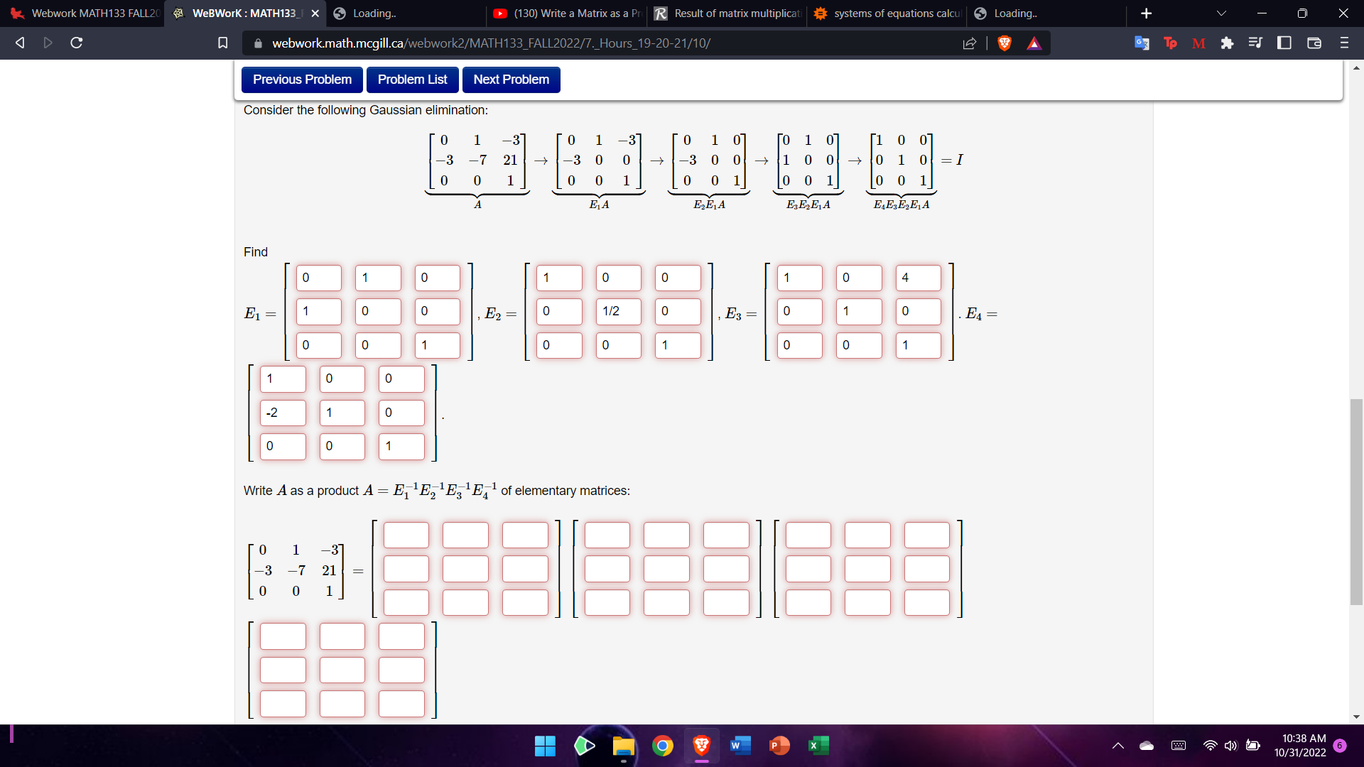 Webwork MATH133 FALL20 WeBWork : MATH133_I X
