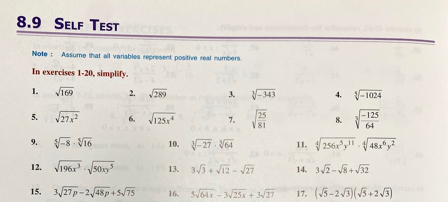 8.9 SELF TEST Note : Assume that all variables