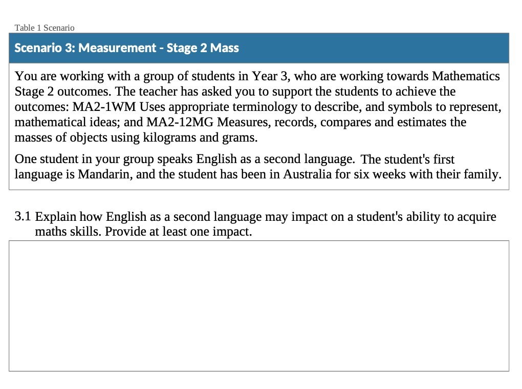 Table 1 Scenario Scenario 3: Measurement - Stage
