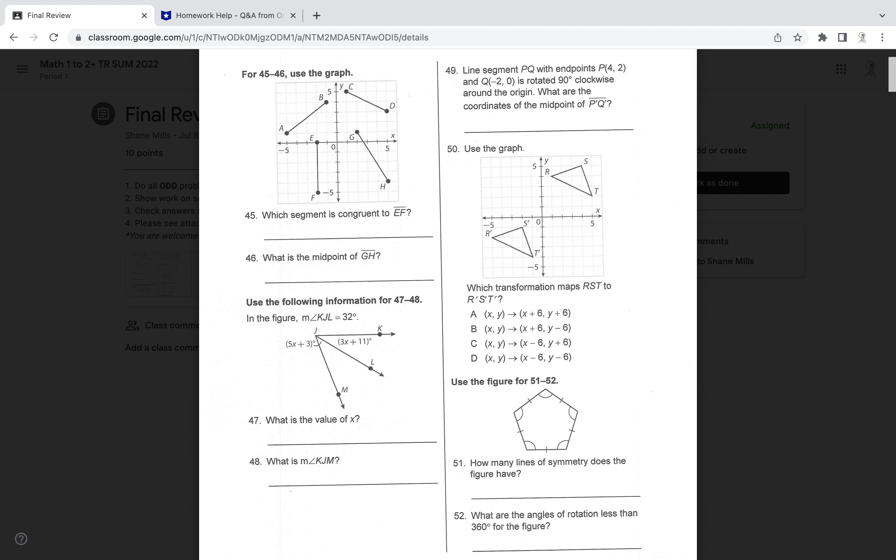Final Review X Homework Help - Q&A from Or x + C