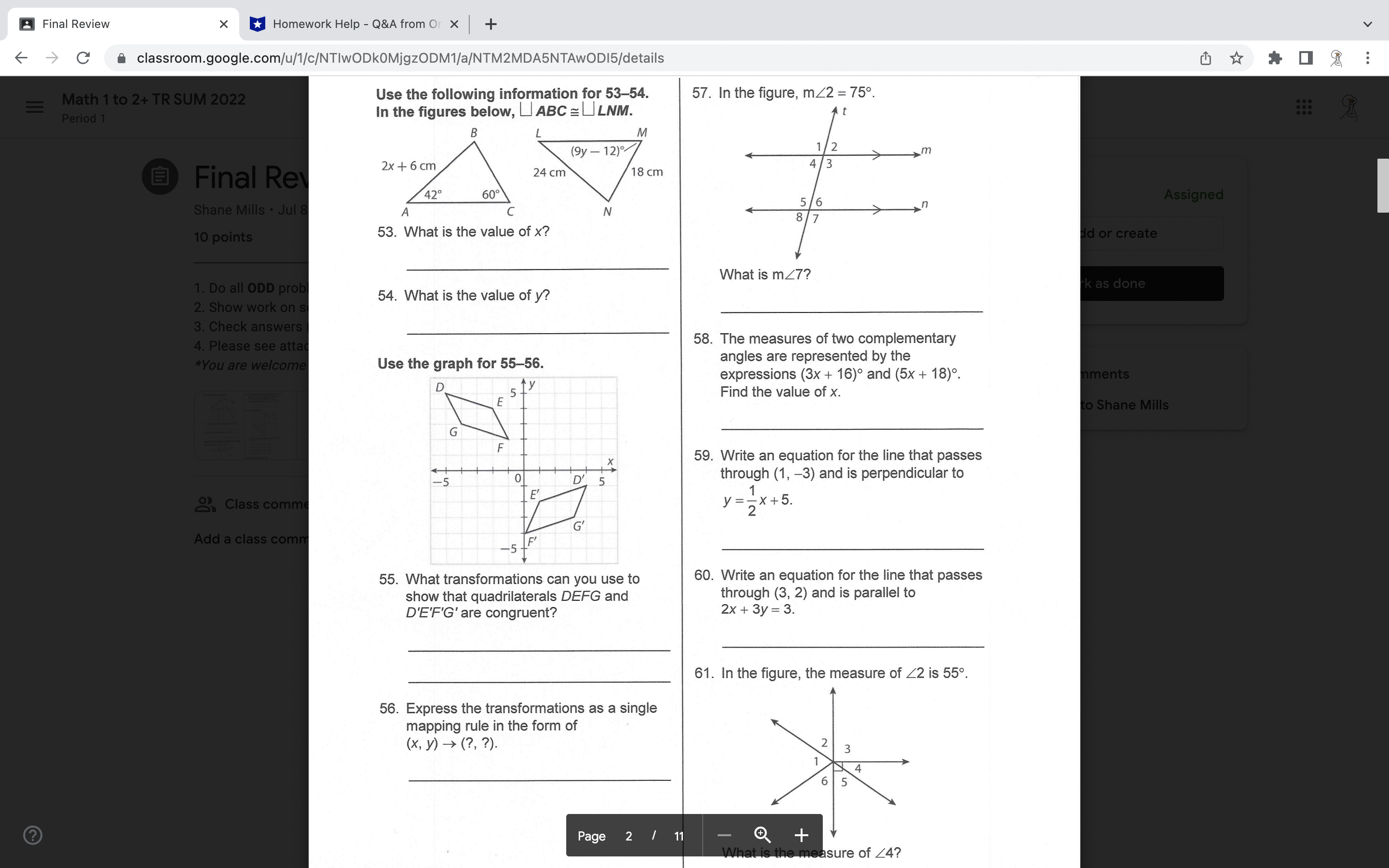 Final Review X Homework Help - Q&A from Or x + C