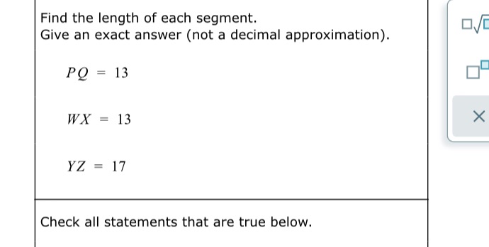 Help me Find the length of each segment. Give an