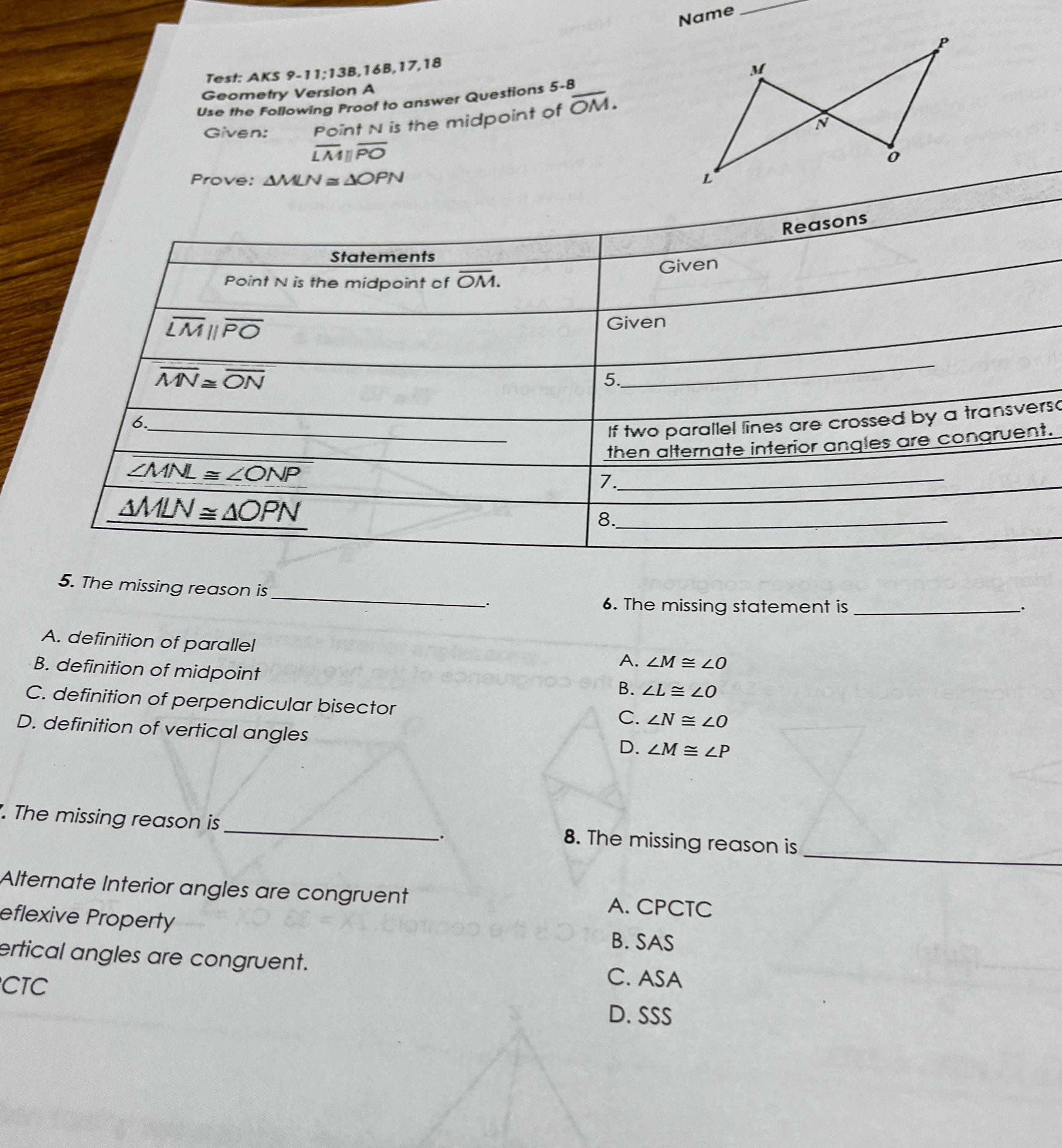 Name Test: AKS 9-11:138,168,17,18 Geometry