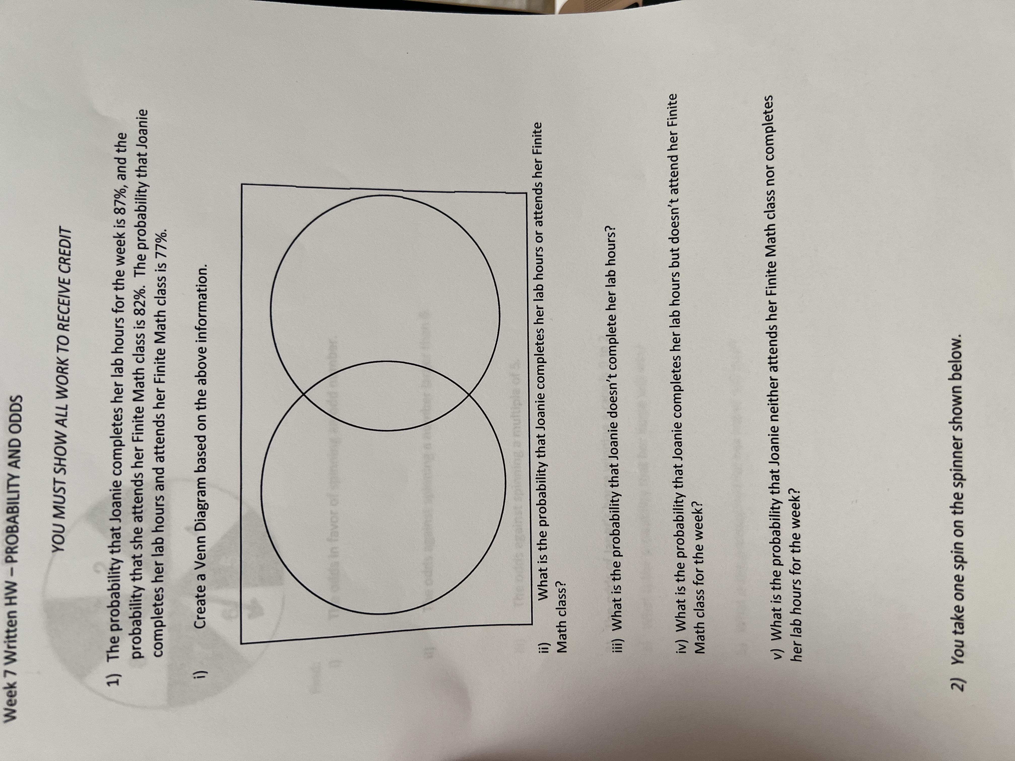 Week 7 Written HW - PROBABILITY AND ODDS YOU MUST