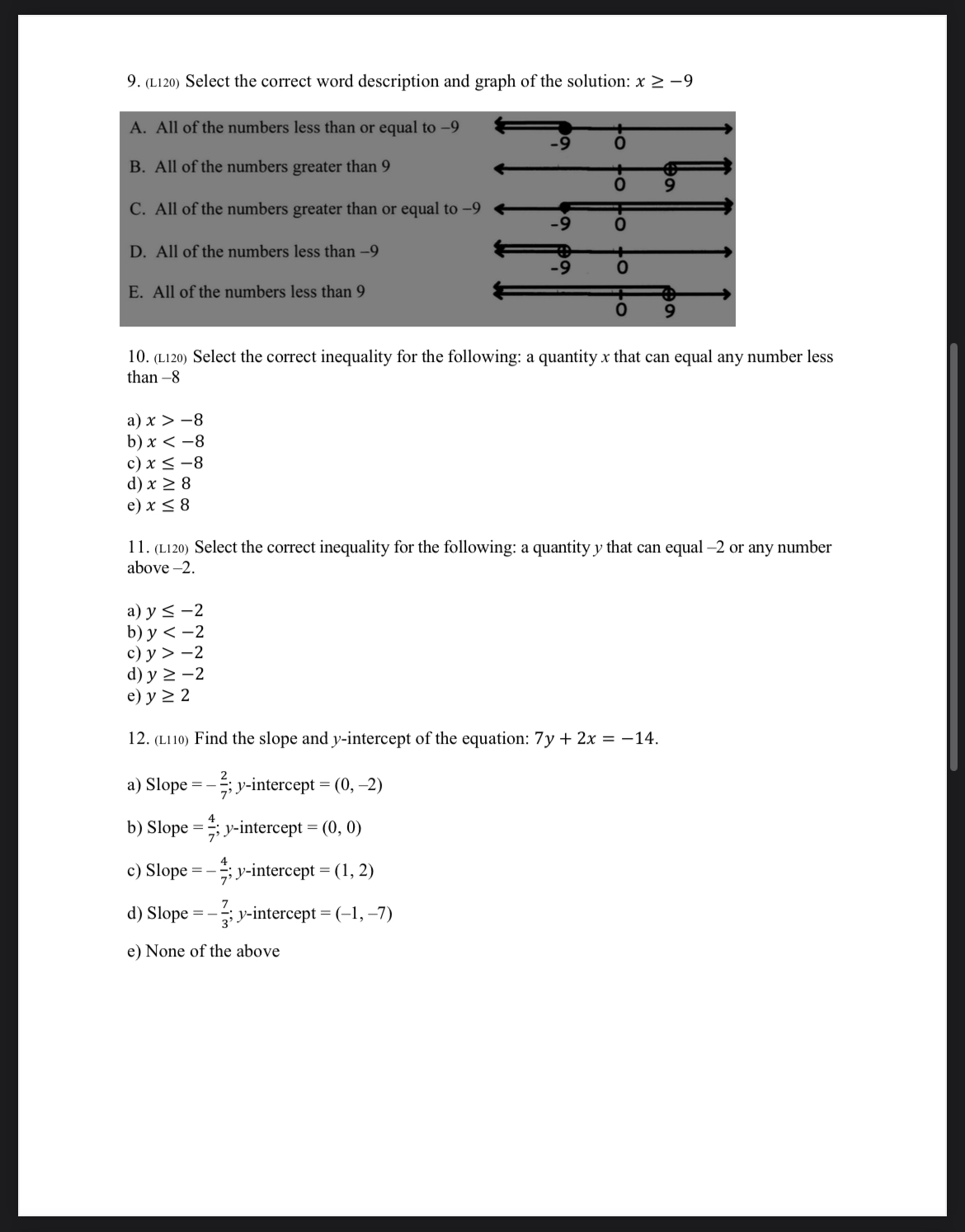 9. (L120) Select the correct word description and