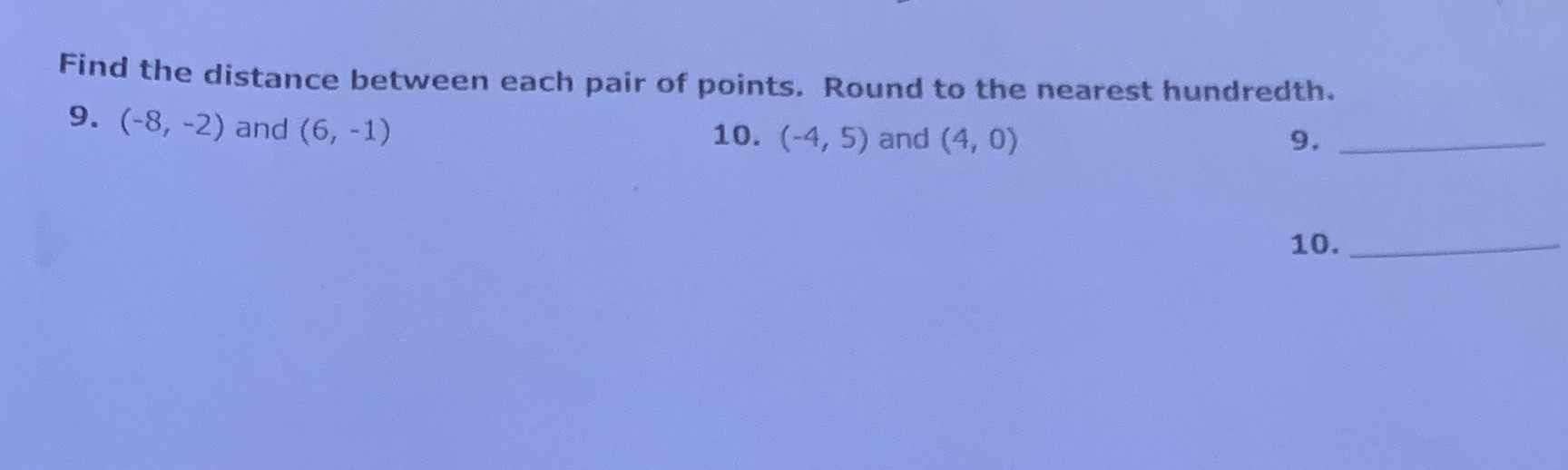 Please help me Find the distance between each