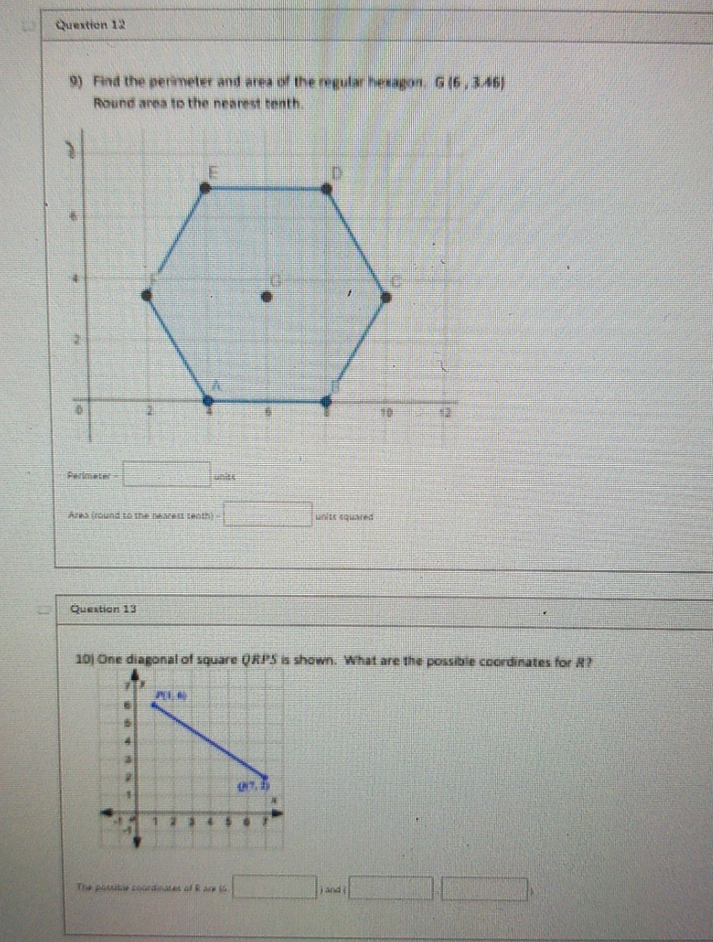 12 and 13 Question 12 0) Find the perimeter and